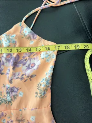 Lulus women’s Started With a Kiss Orange Floral Print Tie-Strap Tiered Dress L thumbnail 11
