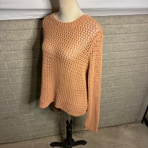 Pink Lily Crochet Knit Sweater Orange Long Sleeve‎ Open Weave Size L thumbnail 2