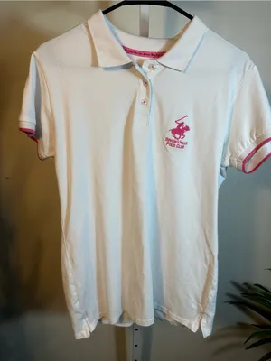 P265. Beverly Hills Polo Club White Polo with Pink Logo thumbnail 1