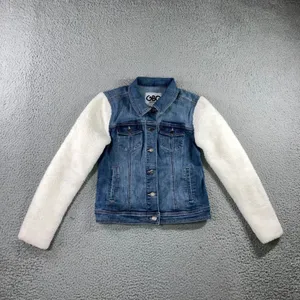 GBG Denim Jacket Sherpa Sleeve Womens S Trucker Blue Two Tone Cozy Cabin Fall thumbnail 2