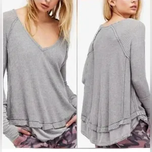 Free People Laguna Gray Thermal Long Sleeve Top; Size Xs thumbnail 2