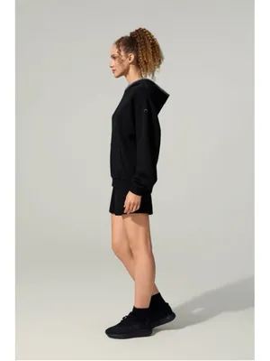 Lilysilk Seamflow Douceur Hoodie Black Medium Blanket Stitch Ribbed Cuff Soft thumbnail 2
