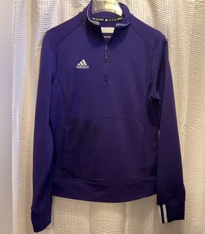 Adidas Climalite Jacket Half Zip Thumb Hold Sleeves, Purple w White Stripes, L thumbnail 2