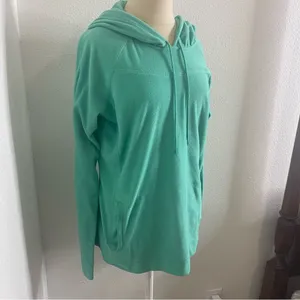 Columbia Size L Lightweight Fleece Jacket Solid Turquoise Long Sleeve Hoodie thumbnail 3
