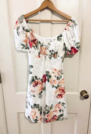 Bailey blue floral lace off the shoulder dress thumbnail 1