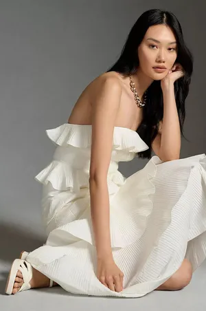 Anthropologie Let Me Be Strapless Tiered Ruffled Dress thumbnail 5