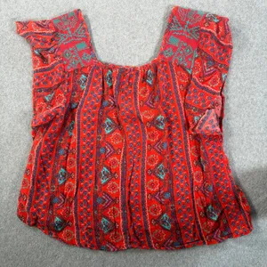 Hollister Red Embroidered Crop Top Women's Small Flutter Sleeve Square Neck Boho thumbnail 8