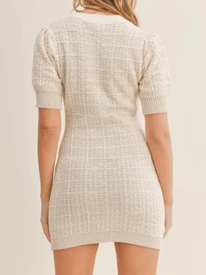 Mable x Petal + Pup Paige Mini Dress M Light Taupe Textured Knit Puff Sleeve thumbnail 7
