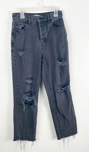 PACSUN Black Wash High Rise Straight Ripped Distressed Frayed Hem Jeans Size 24 thumbnail 1
