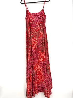 Free People Forever‎ Yours Smocked Slip Maxi Ruffle Dress Large Red Floral Boho thumbnail 7