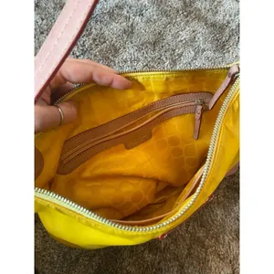 Kate Spade Yellow Nylon Shoulder Purse Hand Bag Brown Leather Trim Zip Top thumbnail 7