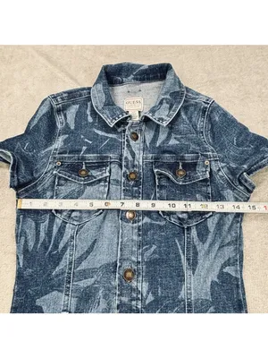 Guess Stella Shirt Dress Womens Small Blue Denim Botanical Tie Belted Waist thumbnail 8