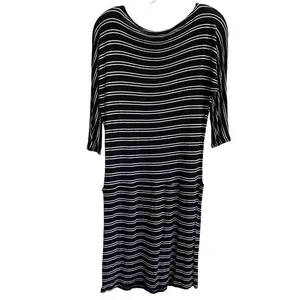 Michael Stars viscose drawstring tie waist dress black white stripes -‎ XS EUC thumbnail 3