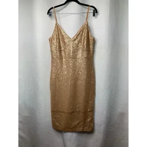 Lulu's gold sequin magical night party midi bodycon dress‎ large wedding guest thumbnail 3