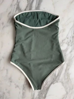 WILO The Label Sage Green Ribbed Strapless One-Piece Swimsuit • Sz S thumbnail 2