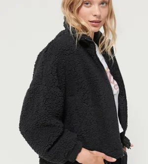 Urban Outfitters Women's Fleece Teddy Coat Jacket Fuzzy Black Soft Sherpa Sz M thumbnail 1