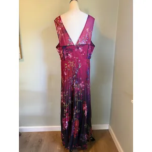 Karen Millen Floral Pleated Maxi Dress Burgundy Purple Corset 18 boho romantic thumbnail 6