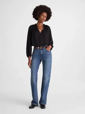 Madewell Long-Sleeve Tie-Neck Top black NY328 Size M NWT thumbnail 3