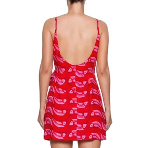 NWT Farm Rio Linen blend Copabanana Wrap Mini Dress Red Pink Size S thumbnail 4
