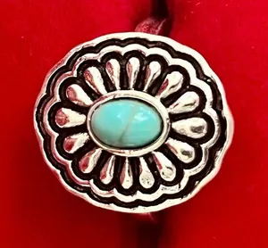 Western Concho Flower Turquoise Ring Silver Tone Size 6 thumbnail 1