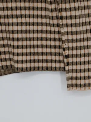 Maeve Anthropologie Sweater Large Fitted Stretch Plaid Cowl Neck Brown Black thumbnail 12