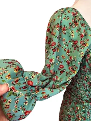 Timing Floral Ruched Smocked Bodycon square neck mini Dress M NWT cottagecore thumbnail 4