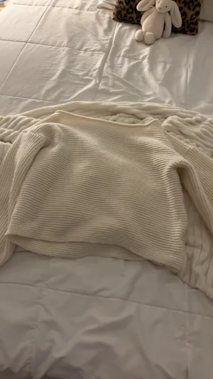 & Other Stories Cream ribbed off the shoulder knit sweater size small thumbnail 2