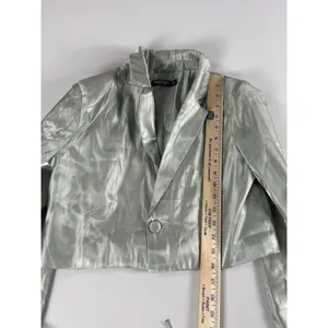 Nasty Gal Satin Cropped Blazer Size 4 Mint Shimmer New With Tag thumbnail 10