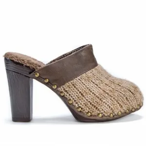 Tan mule knit Mul Luks 3 inch block heel brown 6.5 thumbnail 2
