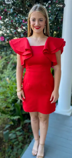 TCEC red dress with ruffle sleeves thumbnail 1
