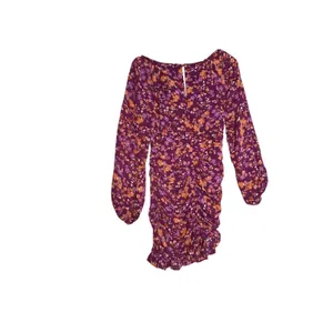 Lush Clothing NEW Mini Dress Womens Sz M Purple Floral Ruched Long Sleeve Holiday Dress thumbnail 2