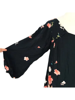 Billabong Beach Craze Floral Black Tunic Mini Dress Size Medium Boho Indie thumbnail 3