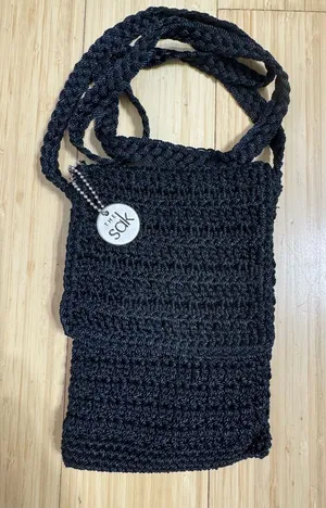 The Sak Black Crochet Boho Mini Crossbody with Logo Disc thumbnail 1