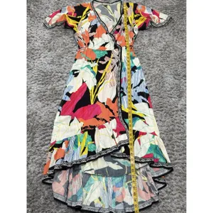 Flying Tomato Tropical Floral High Low Hem Midi Dress Plunge Neckline Size M thumbnail 13