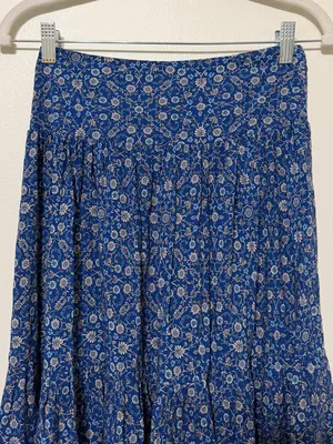 Natural Life Boho Maxi Skirt Size Small Blue Peach Floral Smocked thumbnail 3