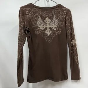 Katydid Long Sleeve cross wings studded rhinestones affliction style Read desc. thumbnail 9