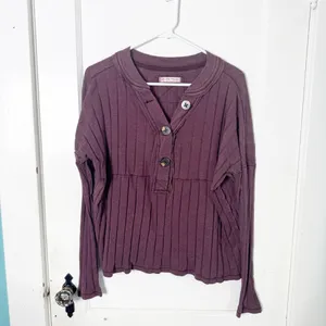 Free People We the Free In the Mix Ribbed Henley Large Buttons Comfy Casual S thumbnail 2