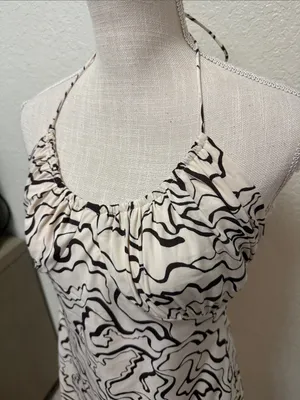 Abercrombie & Fitch Cream Halter Dress with Dark Brown Abstract Swirl - Small thumbnail 9