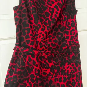 Cache‎ Vintage Red Black Leopard Print Midi Dress Belted Sheath Mob Wife Size 12 thumbnail 4
