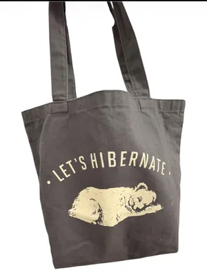 Grey Graphic Tote with Bear “LETS HIBERNATE” Gray thumbnail 4