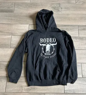 Gildan Black Hoodie with White Rodeo Skull Graphic thumbnail 1