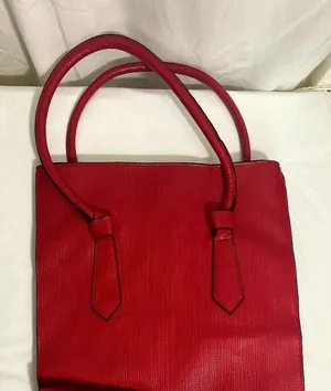 Red Textured Faux Leather Tote Handbag Structured Top Handle Purse Medium Size thumbnail 1