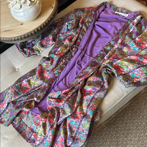 Christian Dior Vintage 80’s Pink Floral Pattern Printed Satin Robe Size Large thumbnail 8