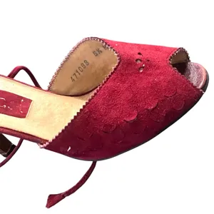 70's vintage burgundy suede peep toe sandals wrap kitten heels ankle strap 5 thumbnail 3