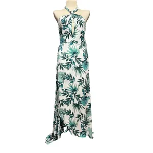 Lulus Marisha White Green Leaf Print Halter Wrap Dress Large thumbnail 2