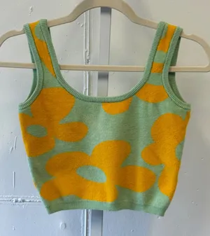 Bailey Rose Floral Knit Crop Tank Top Mint Green Yellow BRW0826-9 Small Soft thumbnail 1