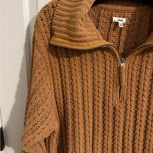 Aerie Cable Oversized Knit Stretch Sweater Quarter 1/4 Zip Soft Tan L thumbnail 3