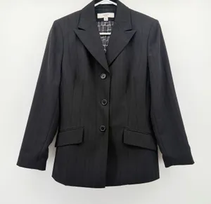 Le Suit Essentials Womens Black Pinstripe 3 Button Blazer Jacket Size 6 thumbnail 1