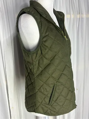 Old Navy Army Green Puffer Vest Women Size XS/TP Quilt Full Zip Pockets Preppy thumbnail 5