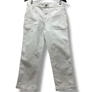 454 J.Crew | EUC White High-Rise Utility Straight Leg Crop Jeans (Size 27P) thumbnail 4